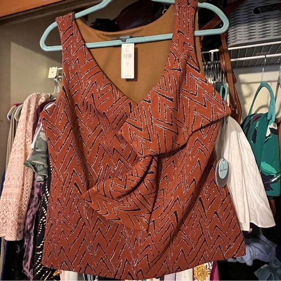 NWT Anthropologie Eva Franco sleeveless Top bowtwist Chevron Brown copper (L) - Picture 2 of 6